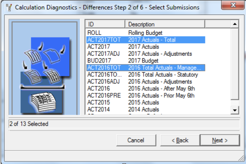 Compare submissions Calculations Diagnostics 