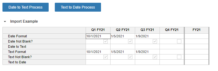 Date and Text Conversion Upload Example